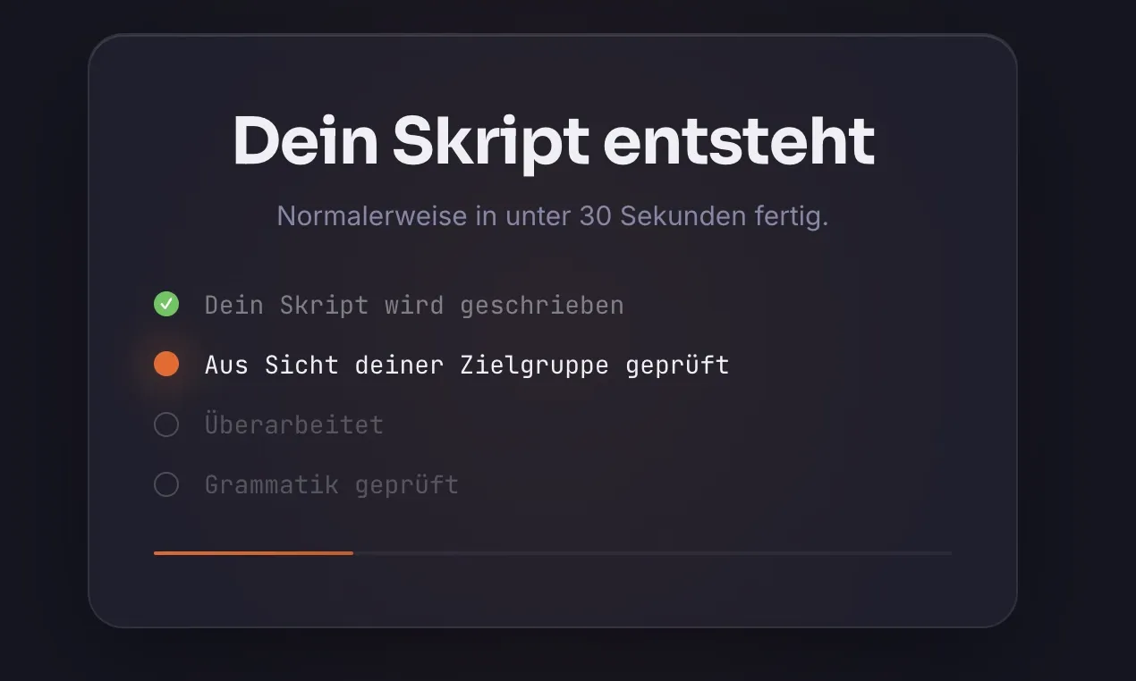 Skriptgenerator App-Interface — Skript-Generierung in Echtzeit
