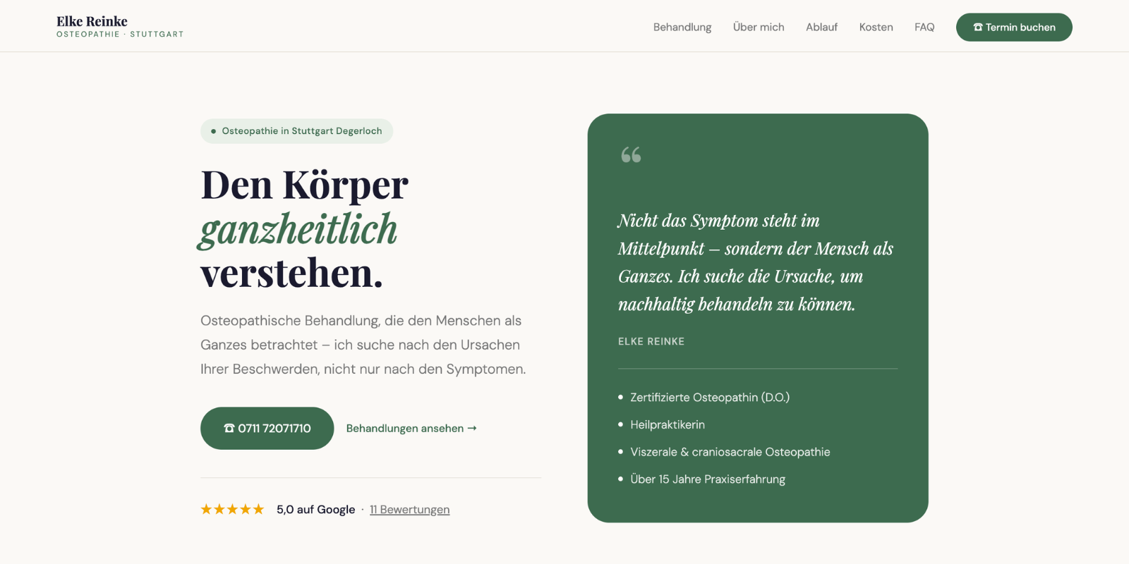 Website-Referenz Osteopathie Elke Reinke, Stuttgart – Über mich